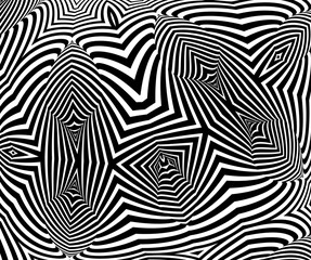 Abstract background with optical illusion wave. Black and white horizontal lines with wavy distortion effect for prints, web pages, template, posters, monochrome backgrounds and patter