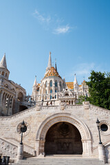 Beautiful landmarks and buildings in Budapest, Hungary. The hungarian parlament building and fishermans castle. Nice drone shots of the city.