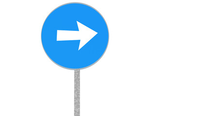 Turn right sign. One way signal with white background.