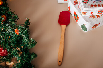 Christmas dough scraper with wooden handle