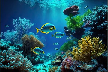 coral reef and fish, ai generated