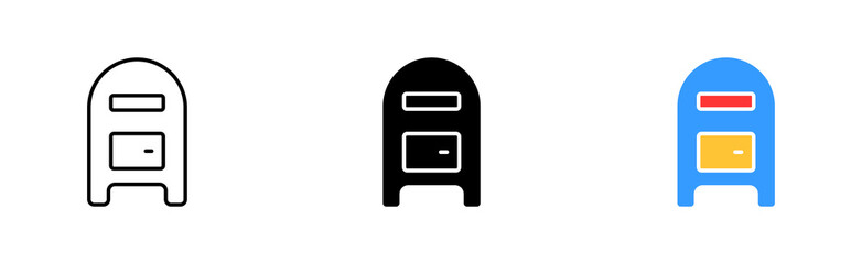 Mailbox set icon. Post office, letter, open envelope, incoming, new, contact us, write, send message, mail, messaging, management. Vector icon in line, black and colorful style on white background