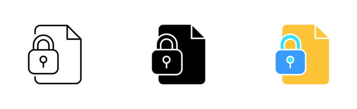 Document with lock line icon. File management, restricted access, privacy, personal data, private information, secret archive, documentation. Vector icon in line, black and colorful style