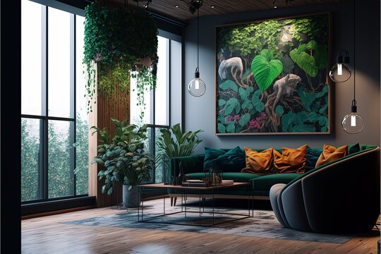 ai generated , Biophilic design interior livinf room