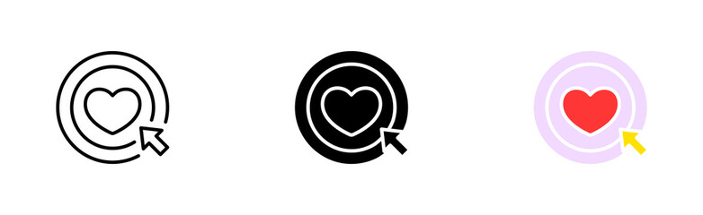 Meeting website set icon. Like, heart, sympathy, account, wedding, anniversary, care, pick up, love, click. Acquaintance concept. Vector icon in line, black and colorful style on white background