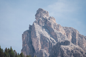 Amazing mountain cliffs viewed from Lago di Dobbiaco - The dolomites - Italy