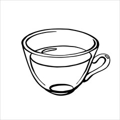 Glass tea cup hand drawn outline monochrome illustration