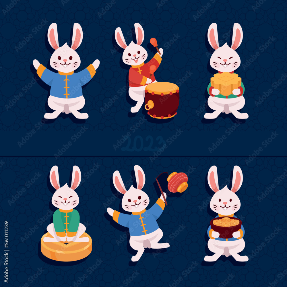 Poster six chinese rabbits