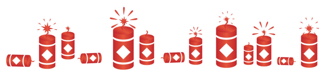 Obraz premium red firecrackers icon set spring festival vector window decals stickers chinese new year decor png