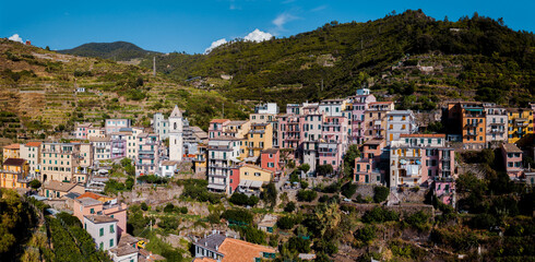 Stunning drone shots and close ups of the city Manarola at the sea side in Italy. 