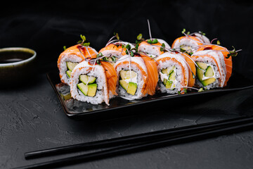 sushi rolls with salmon and eel