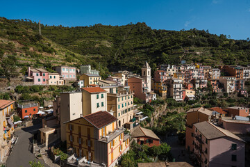 Stunning drone shots and close ups of the city Manarola at the sea side in Italy. 