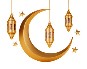 Ramadan Kareem Greeting Background with Moon and Lanterns