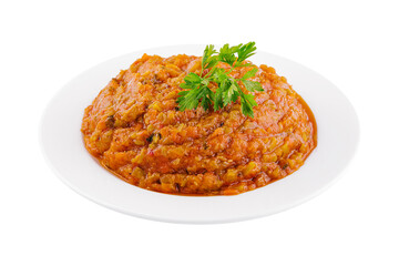 Caviar from baked vegetables on plate