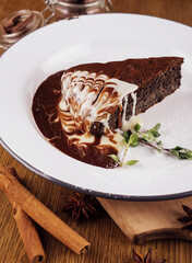piece of chocolate brownie cake top view