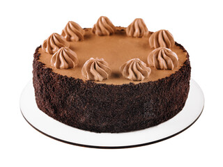 Cream chocolate cake isolated on white