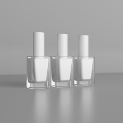 3D rendering mockup of empty white nail polish bottles to show packaging design