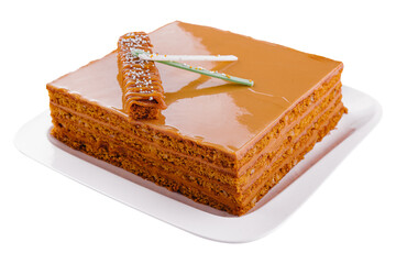 walnut toffee cake on white plate