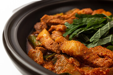 Korean style pork stew on white background