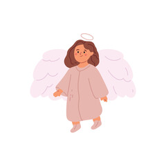 Girl baby angel with wings. Child cartoon vector illustration isolated on white background