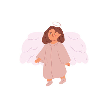 Girl baby angel with wings. Child cartoon vector illustration isolated on white background
