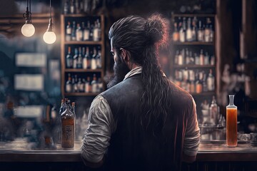 Fototapeta premium illustration in collection of career and lifestyle, live your life, bartender at vintage nightclub 
