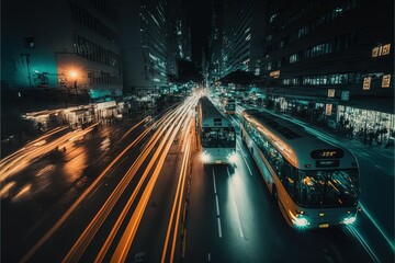 Fototapeta na wymiar time lapse traffic in Hong Kong at night,, ai generated
