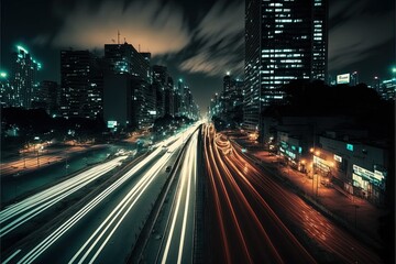 Fototapeta na wymiar time lapse traffic in seoul at night, ai generated