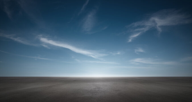 Sky Background Cloud Horizon with Dark Asphalt Floor Empty Outside Scene