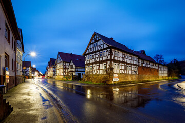 Fototapeta na wymiar The historic Village of Herleshausen at night