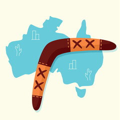 australian map and boomerang