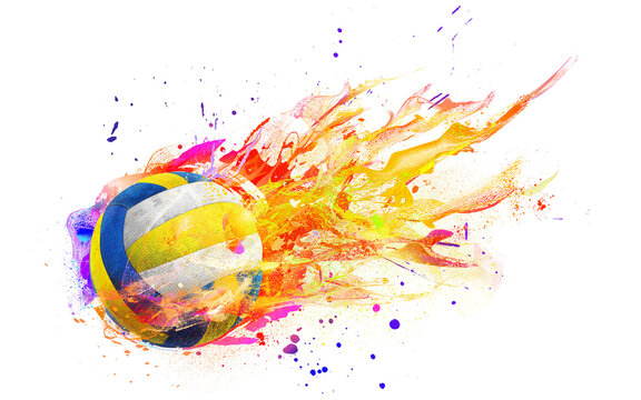 volleyball with flames isolated on white