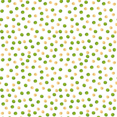 Watercolor Seamless pattern cartoon yellow and green peas on the white background. Texture for wrapping paper, fabrics, decor. 