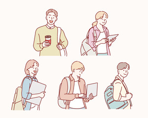 Student Friends set. Hand drawn style vector design illustrations.