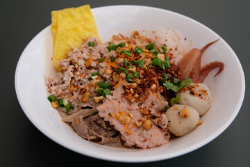 Dried tom yum noodle soup.popular hot and spicy soup