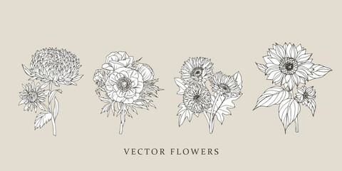Anemone, chrysanthemum, calendula, summer flowers - obrazy, fototapety, plakaty