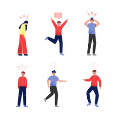 Set of teenage boys and girls expressing positive and negative emotions flat vector illustration