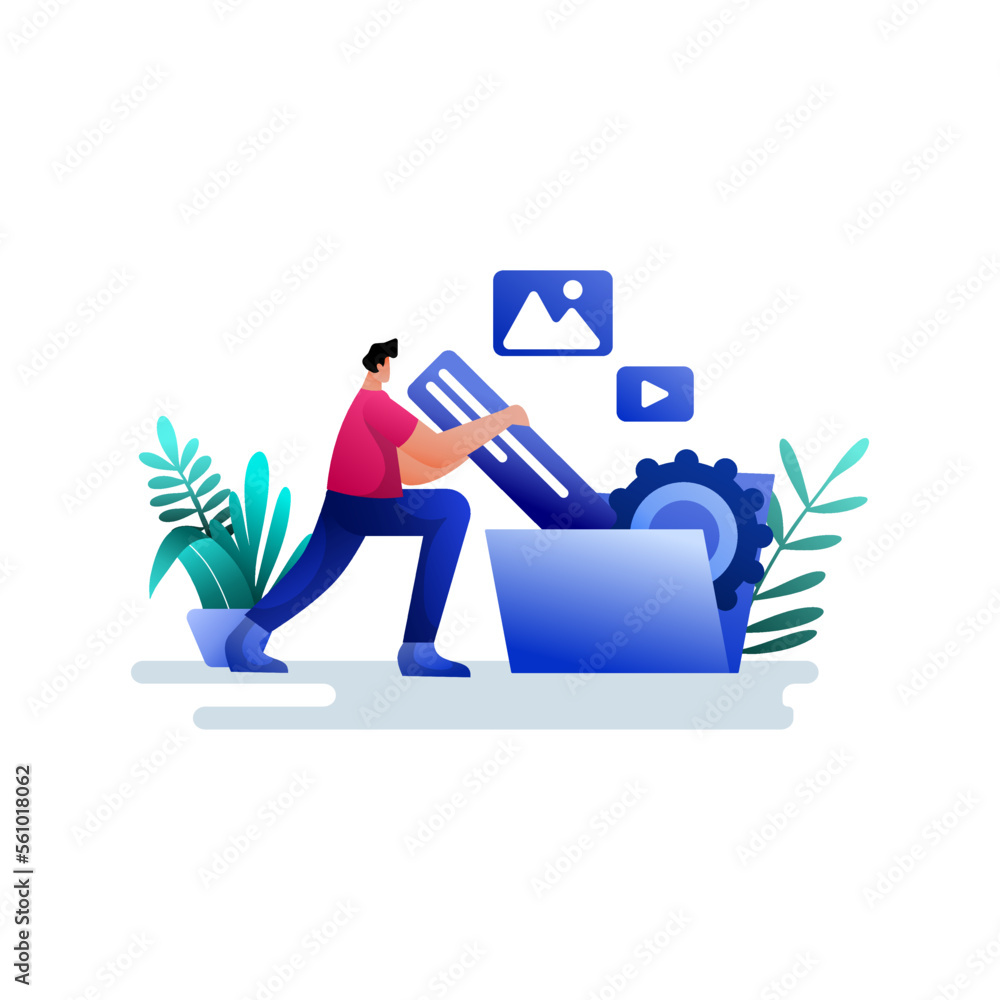 Fototapete project documentation flat illustration gradient blue. finance management business concept. the male