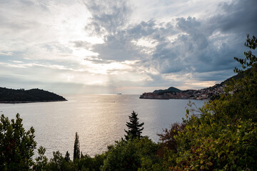 Amazing sunset over the citadel next to the sea in Dubrovnik Croatia