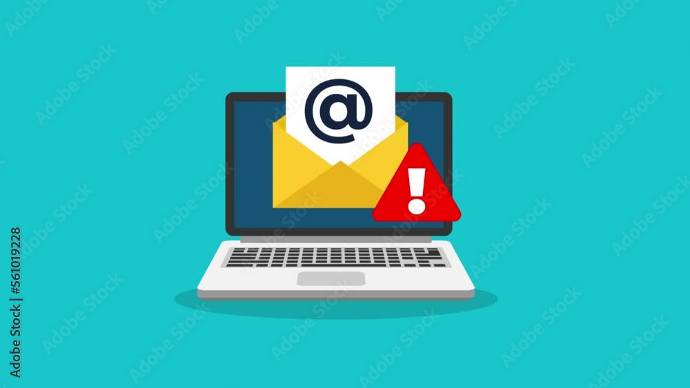 Poster email spamming attack animation concept. email fraud alert concept. flat design