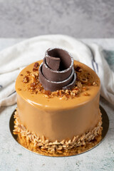 Caramel cake. Celebration or birthday cake. Special design. close up