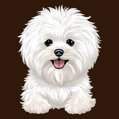 white dog round face drawn digital painting watercolor illustration