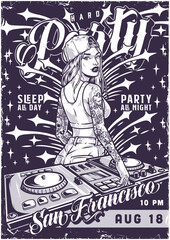 Cool woman DJ poster monochrome