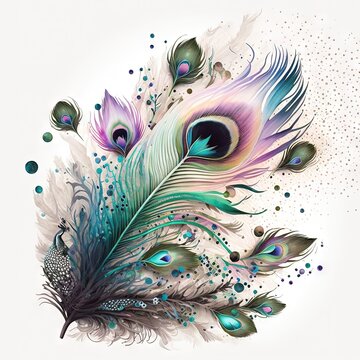 Plumes de paon color&eacute;es