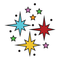 Fototapeta na wymiar A set of cartoon colorful vector illustrations of stars isolated on a white background.
