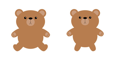 Cute little bear toy set standing sitting on the ground. Brown grizzly icon. Kawaii cartoon character. Funny head face. Happy Valentines Day. Baby greeting card. White background. Flat design.