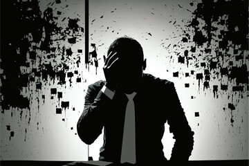 Silhouette of a businessman with a desperate pose, ai generated