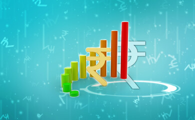 Indian rupee background, Stock market background with Indian rupee symbol, India Finance, Economic Background. 3d render