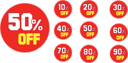 discount tag design 10%  20% 30% 40% 50% 60% 70% 80% 90% . Business Design illustration for sale tag. Price tag discount Offer illustration. 