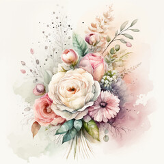 Bouquet of watercolor flowers for cards, invitations	